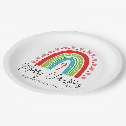 Kerstavond feestelijke regenboogsnoepriet papieren bordje (Gekanteld)