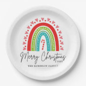 Kerstavond feestelijke regenboogsnoepriet papieren bordje (Voorkant)