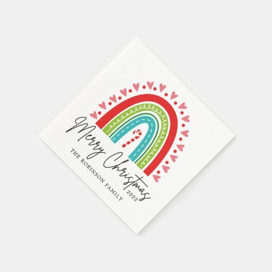 Kerstavond feestelijke regenboogsnoepriet servet (Hoek)