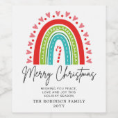 Kerstavond feestelijke regenboogsnoepriet wijn etiket (Enkel label)