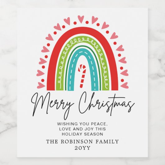 Kerstavond feestelijke regenboogsnoepriet wijn etiket (Enkel label)