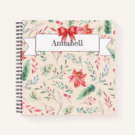 Kerstavond Floral Pattern Monogram Notitieboek (Voorkant)