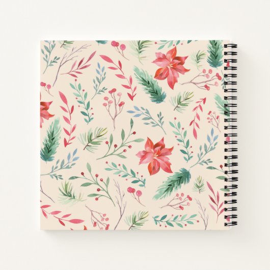 Kerstavond Floral Pattern Monogram Notitieboek (Achterkant)