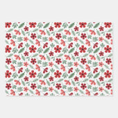 Kerstavond Floral Red Green Berries Inpakpapier Vel (Voorkant 3)