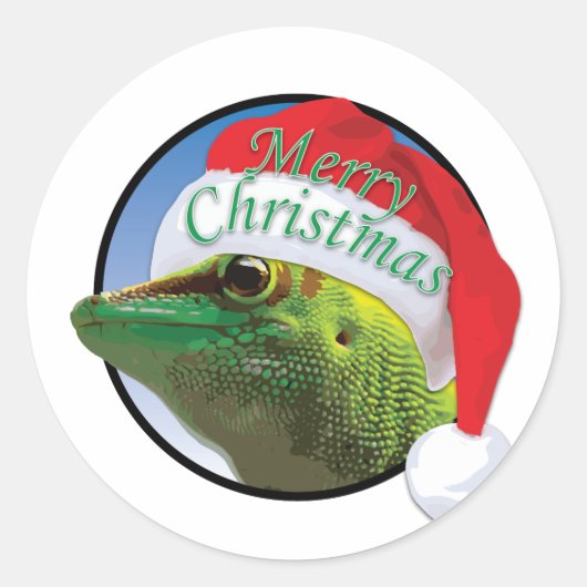 Kerstavond Gecko - Klassieke Ronde Sticker, Glossy Sticker (Voorkant)