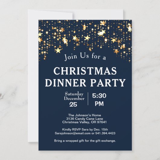 Kerstavond Gold Stars Treep Deep Blue Kaart (Voorkant)