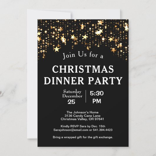 Kerstavond Gold Stars Trees Black Kaart (Voorkant)