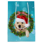 Kerstavond Golden Retriever op aqua bokeh Medium Cadeauzakje (Achterkant)