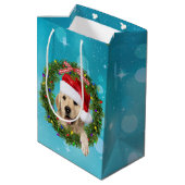 Kerstavond Golden Retriever op aqua bokeh Medium Cadeauzakje (Achterkant Gekanteld)