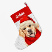 Kerstavond Gouden Retriever met Dog's naam Grote Kerstsok (Achterkant (Hangend))