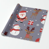 Kerstavond Grijs/Santa Snowman Wrapping Pape Cadeaupapier (Uitgerold)