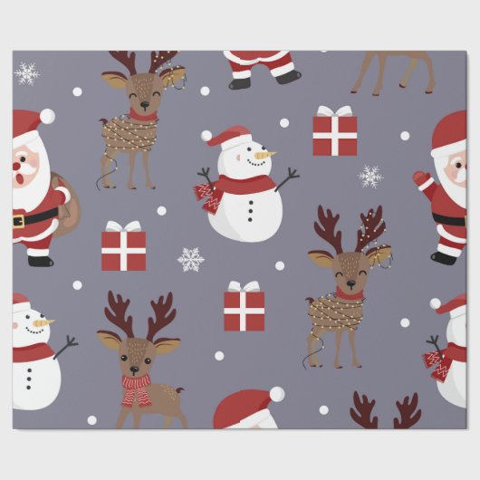 Kerstavond Grijs/Santa Snowman Wrapping Pape Cadeaupapier (Zoom)