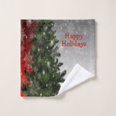 Kerstavond Groene Boom Rode Zilveren Snowflakes Bad Handdoek (Wasdoekje)