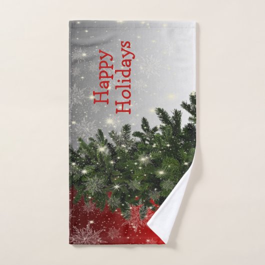 Kerstavond Groene Boom Rode Zilveren Snowflakes Bad Handdoek (Handdoek)