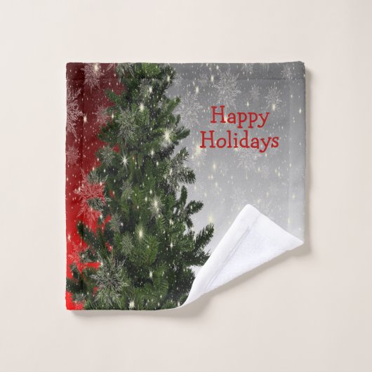 Kerstavond Groene Boom Rode Zilveren Snowflakes Bad Handdoek (Wasdoekje)