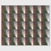 Kerstavond Groene Boom Rode Zilveren Snowflakes Cadeaupapier (Vlak)