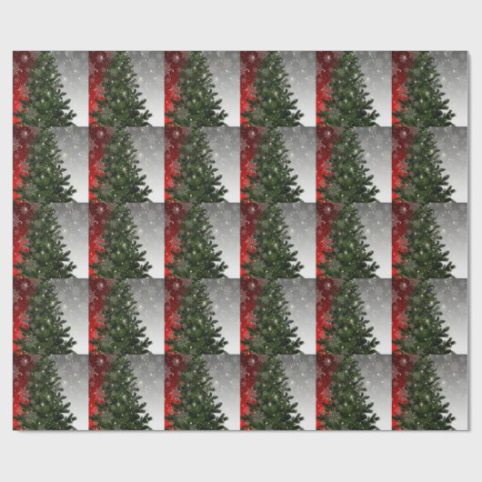 Kerstavond Groene Boom Rode Zilveren Snowflakes Cadeaupapier (Vlak)