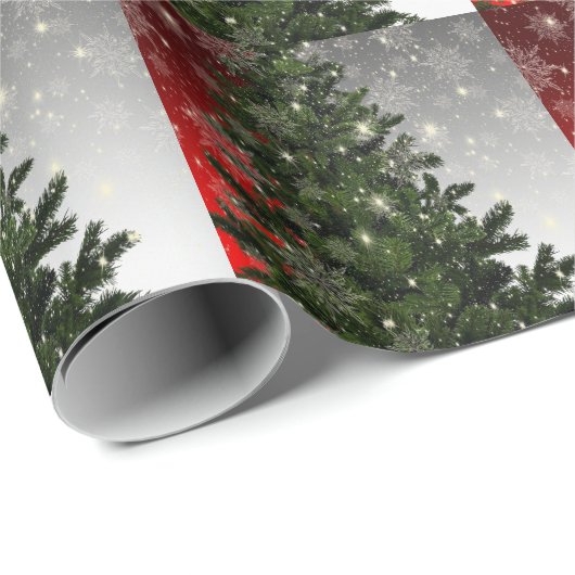 Kerstavond Groene Boom Rode Zilveren Snowflakes Cadeaupapier (Rol Hoek)