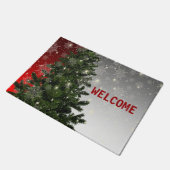 Kerstavond Groene Boom Rode Zilveren Snowflakes Deurmat (Schuin)