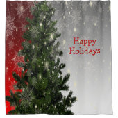 Kerstavond Groene Boom Rode Zilveren Snowflakes Douchegordijn (Voorkant)