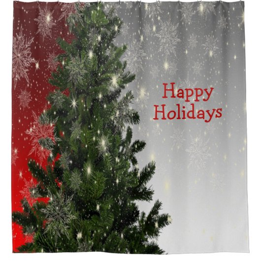 Kerstavond Groene Boom Rode Zilveren Snowflakes Douchegordijn (Voorkant)