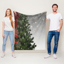 Kerstavond Groene Boom Rode Zilveren Snowflakes Fleece Deken