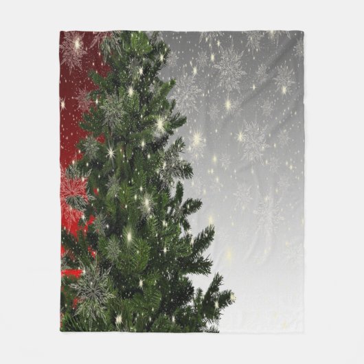 Kerstavond Groene Boom Rode Zilveren Snowflakes Fleece Deken (Voorkant)