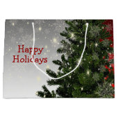 Kerstavond Groene Boom Rode Zilveren Snowflakes Groot Cadeauzakje (Voorkant)