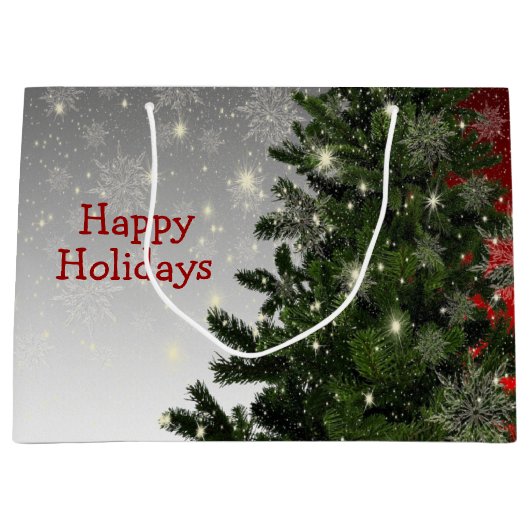 Kerstavond Groene Boom Rode Zilveren Snowflakes Groot Cadeauzakje (Voorkant)