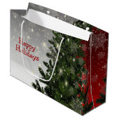 Kerstavond Groene Boom Rode Zilveren Snowflakes Groot Cadeauzakje (Voorkant Gekanteld)