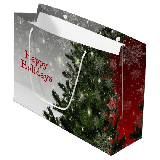 Kerstavond Groene Boom Rode Zilveren Snowflakes Groot Cadeauzakje (Voorkant Gekanteld)