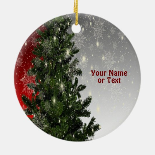 Kerstavond Groene Boom Rode Zilveren Snowflakes Keramisch Ornament (Achterkant)