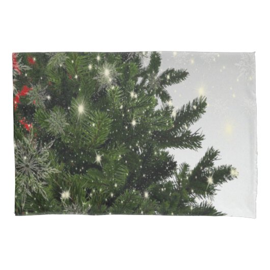 Kerstavond Groene Boom Rode Zilveren Snowflakes Kussensloop (Voorkant)