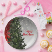 Kerstavond Groene Boom Rode Zilveren Snowflakes Papieren Bordje (Feest)