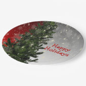 Kerstavond Groene Boom Rode Zilveren Snowflakes Papieren Bordje (Gekanteld)