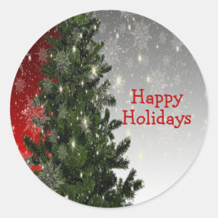 Kerstavond Groene Boom Rode Zilveren Snowflakes Ronde Sticker
