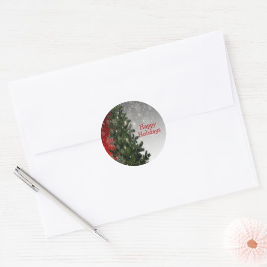 Kerstavond Groene Boom Rode Zilveren Snowflakes Ronde Sticker (Envelop)