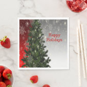 Kerstavond Groene Boom Rode Zilveren Snowflakes Servet (Insitu)