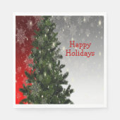 Kerstavond Groene Boom Rode Zilveren Snowflakes Servet (Voorkant)