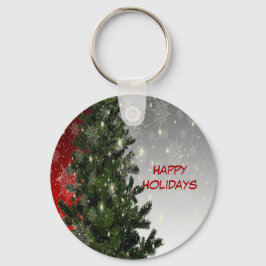 Kerstavond Groene Boom Rode Zilveren Snowflakes Sleutelhanger