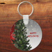 Kerstavond Groene Boom Rode Zilveren Snowflakes Sleutelhanger (Voorkant)