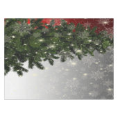 Kerstavond Groene Boom Rode Zilveren Snowflakes Tafelkleed (Voorkant (Horizontaal))