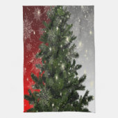 Kerstavond Groene Boom Rode Zilveren Snowflakes Theedoek (Verticaal)