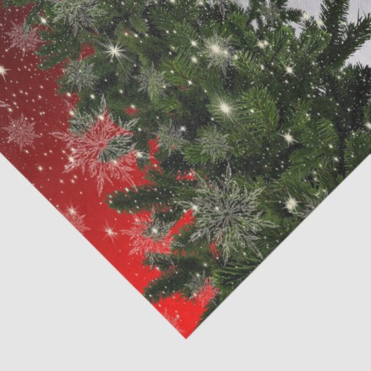 Kerstavond Groene Boom Rode Zilveren Snowflakes Tissuepapier (Detail)