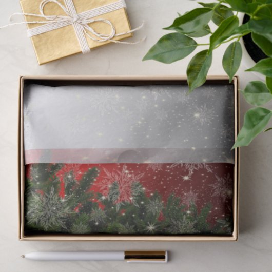 Kerstavond Groene Boom Rode Zilveren Snowflakes Tissuepapier (Geschenk)