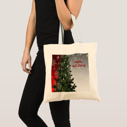 Kerstavond Groene Boom Rode Zilveren Snowflakes Tote Bag (Voorkant (product))