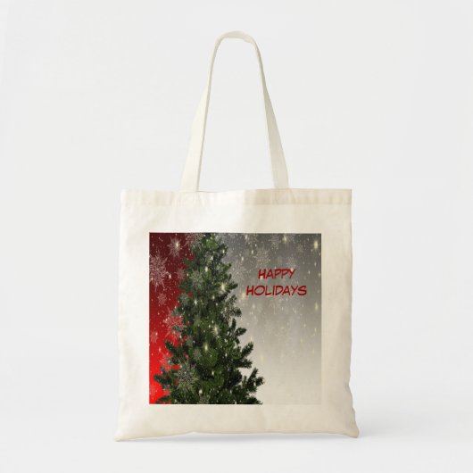 Kerstavond Groene Boom Rode Zilveren Snowflakes Tote Bag (Voorkant)