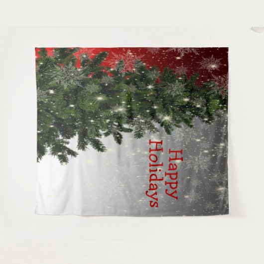 Kerstavond Groene Boom Rode Zilveren Snowflakes Wandkleed (Voorkant (horizontaal))