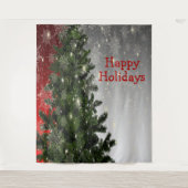 Kerstavond Groene Boom Rode Zilveren Snowflakes Wandkleed (Voorkant)