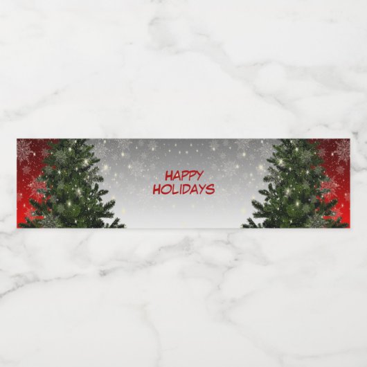 Kerstavond Groene Boom Rode Zilveren Snowflakes Waterfles Etiket (Enkel label)